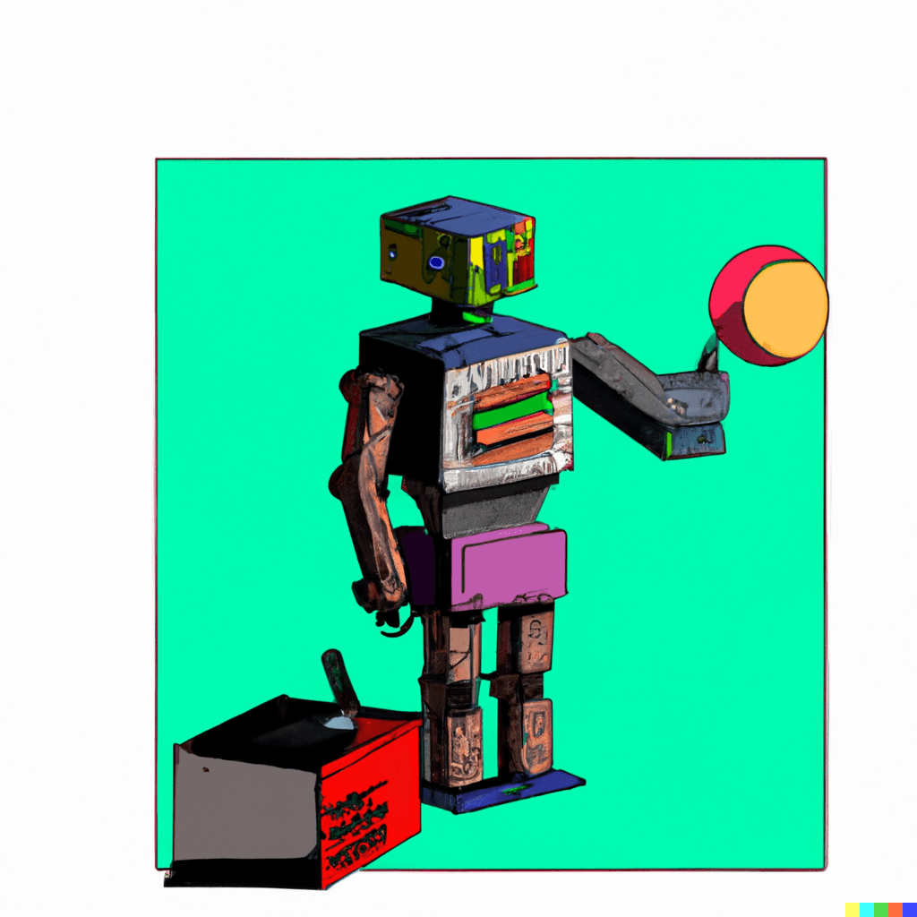 picture of a robot publisher in ths style of Suerat-1920w